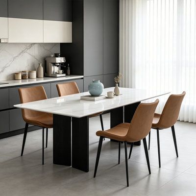 Dining Side Chairs with Faux Leather Seat and Black Metal Base,Upholstered Chairs Set of 4