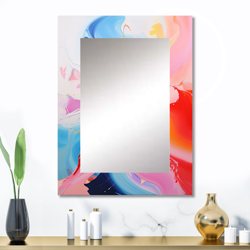 Blue an pink paint storm V - Liquid Ink Large Wall Mirror, Modern Unique Mirror, Printed Metal Art, 32" x 24"