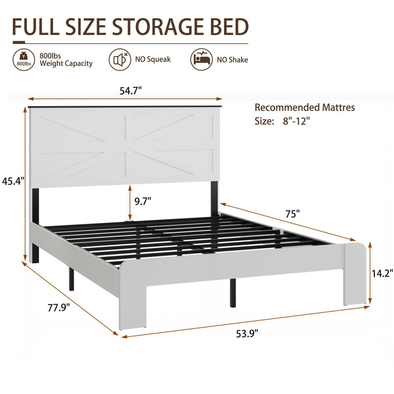 Base de lit plateforme en bois, Lit double