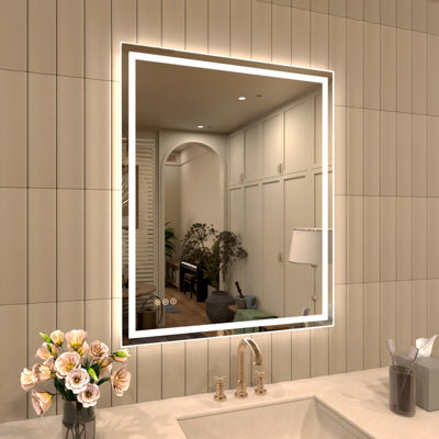 Ridlee 30 In. W X 36 In. H LED Light Anti-Fog Frameless Bathroom / Vanity Mirror