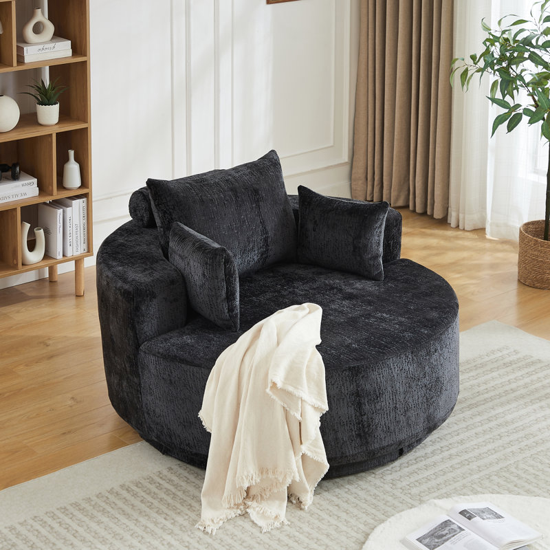 Canapé simple rembourré pivotant à 360 degrés, Black Polyester Blend, Black