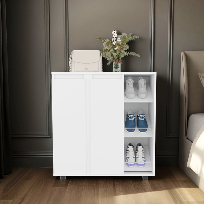 Armoire de rangement pour chaussures à 2 portes avec 8 tablettes fermées, Blanc