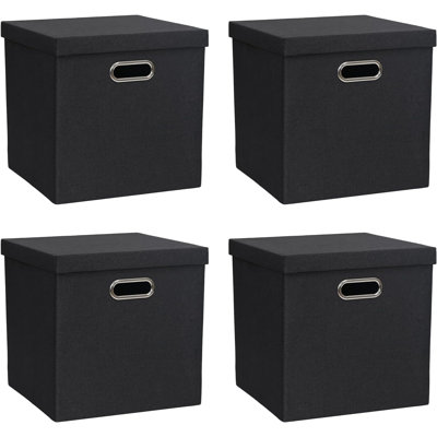 4-pack Black Linen Storage Bins With Lids