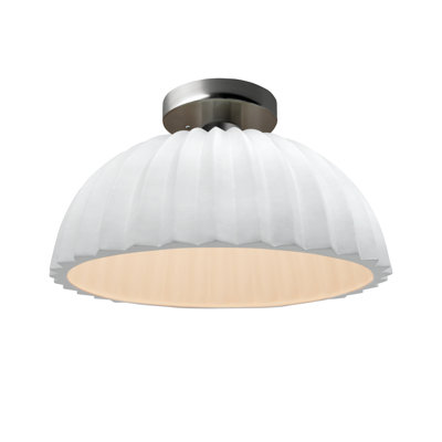 Radiance - Pleated Dome Semi-Flush - Gloss White (outside and inside of fixture) - Brushed Nickel - Replaceable Bulb