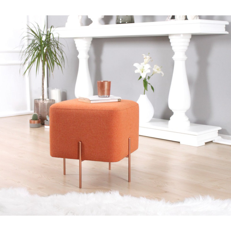 Bohemian Pouffe Ottoman, Orange, 15.7 x 16.5 x 15.7 inches | 50% Cotton / 50% Linen Fabric, 2.0-inch 35 DNS Orthopedic Sponge, Copper Coated Iron Legs | Stylish & Functional Accent for Hotels & Modern Decor