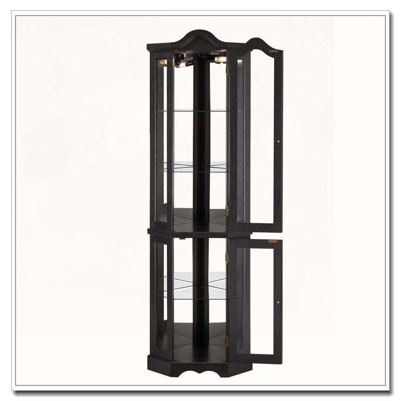 Vitrine de coin lumineuse avec portes et tablettes en verre trempé, Noir, H 70 po x l 22 po x P 16 po