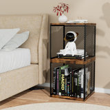 2 Compartment Storage Organizer, DIY Variable Stackable Wood And Metal Cube Shelves, Brown