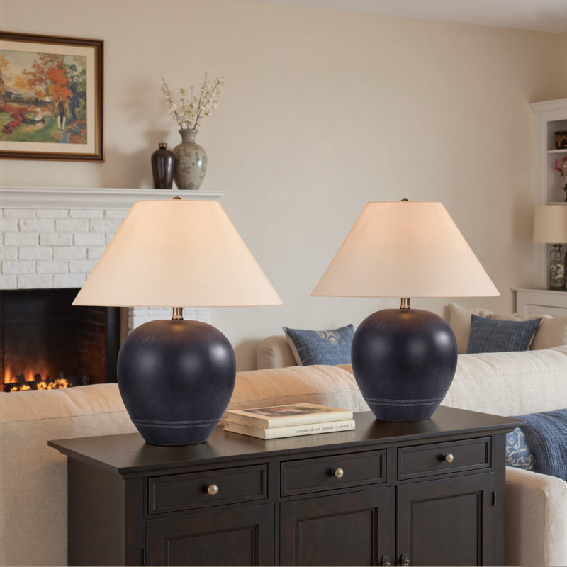 Ensemble de 2 lampes de table en céramique, Noir, H 18,11 po x l 15,75 po x P 15,75 po
