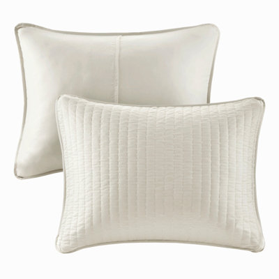 Ensemble de courtepointe matelassée réversible 3 pièces en coton et lin, couleur crème, pour lit double/queen