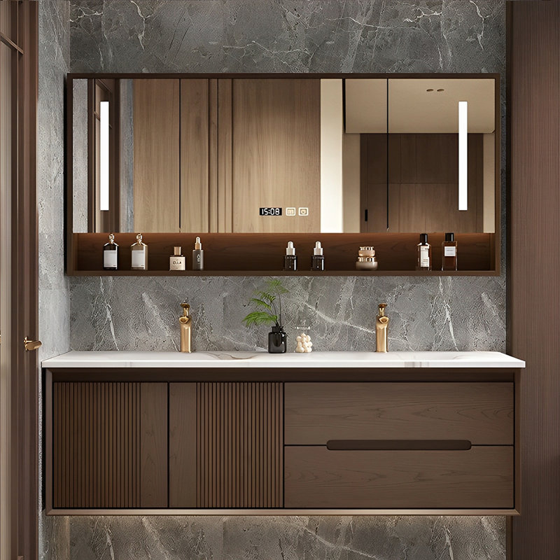 Armoire de salle de bain simple de style chinois, H 19,69 po x l 59,06 po x P 19,69 po, Marron foncé