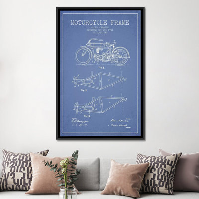 " Allen A. Horton Motorcycle Frame Patent Sketch (Light Blue) " by Aged Pixel