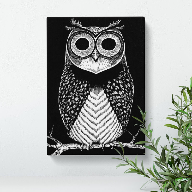Owl In Monochrome No.2 - Wrapped Canvas, 60cm H x 40cm W x 3cm D