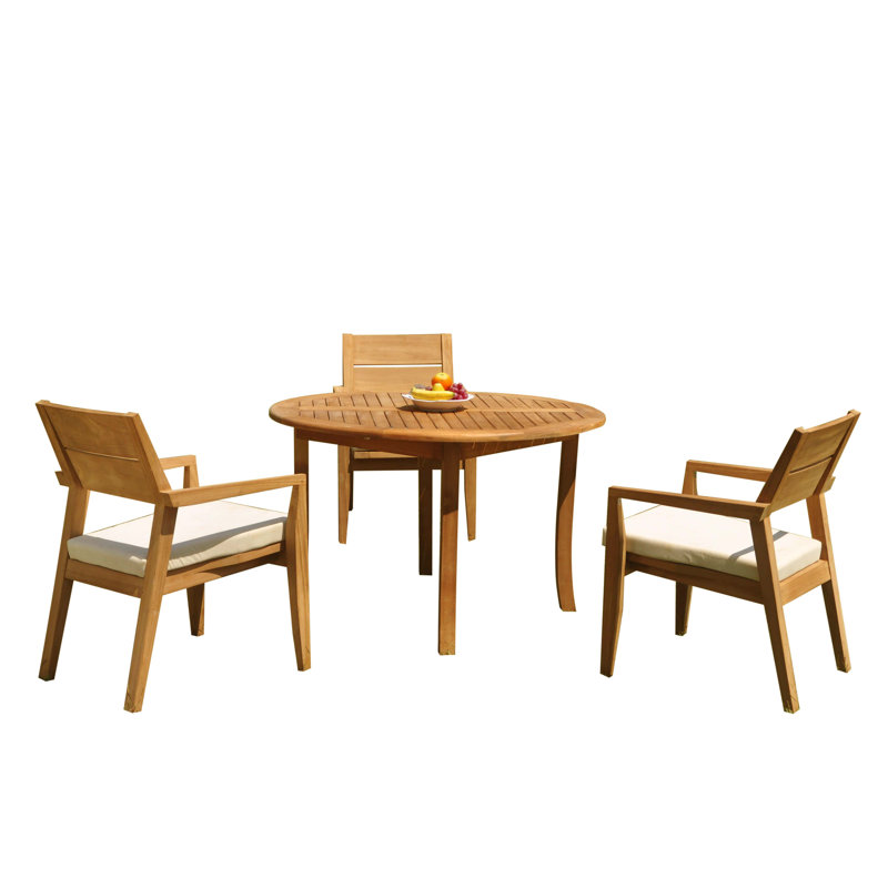 Vellore Outdoor Teak Dining Set, 48" L x 48" W x 30.5" H, 3