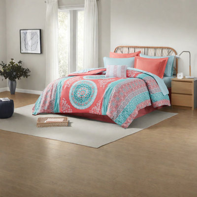 Boho Bedding Set With Soft Polyester, Coral Medallion Design For Home Decor