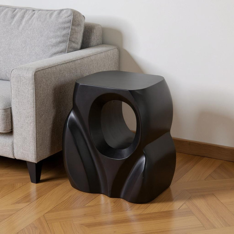  Transitional 16" Black Solid Wood Figurine End Table