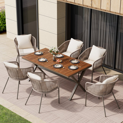 7 Pieces Patio Dining Set, All-Weather Outdoor Furniture Set with Dining Table and Chairs by Corrigan Studio