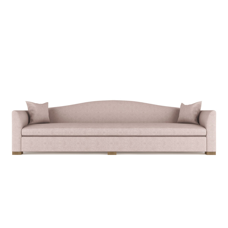 Canapé extra long Horatio Camelback Taper, Lin à tissage carré imprimé bleu, H 33 po x l 120 po x P 36 po, Patiné