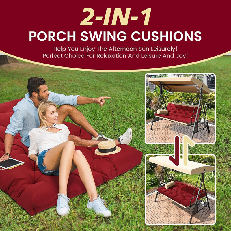 Outdoor Porch Swing Cushions Waterproof, Swing Cushions Thicken 4" 2-3 Seater Cushions Swing Replacement Seat Cushions with Backrest, for Outdoor Furniture Patio Lawn Garden