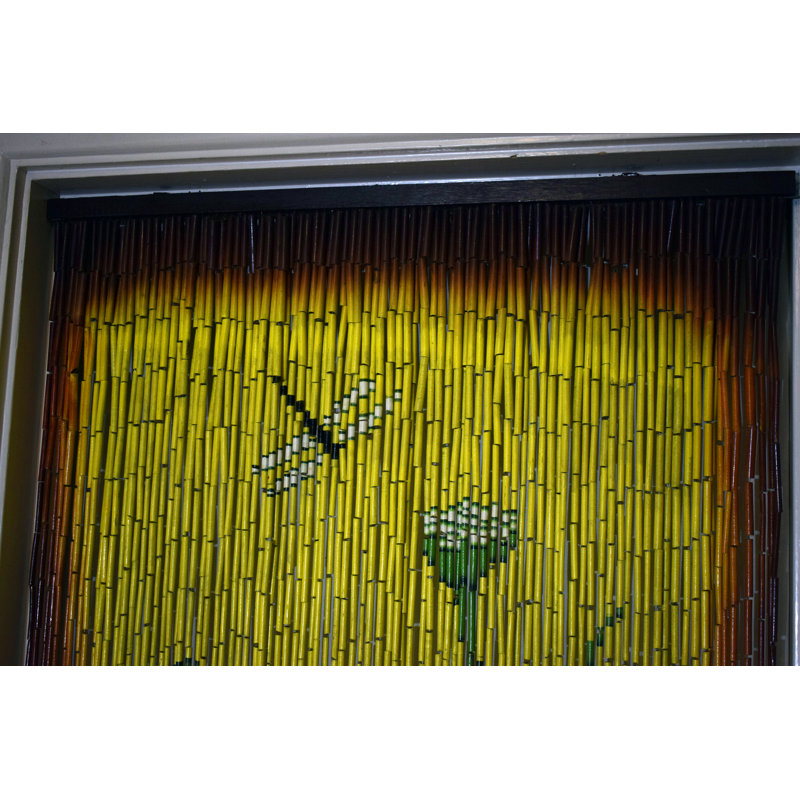 Blue Bamboo Beaded Light-Filtering Doorway Curtain Panel