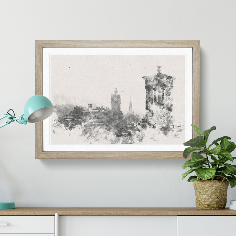 View of Edinburgh Skyline - Picture Frame Painting Print on MDF, Oak Framed, 45cm H x 63cm W x 2cm D