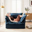 Fauteuil confortable avec chenille bleue, 1 grand coussin de dossier et oreillers, coussin simple à assise profonde, tissu chenille, relaxant-131328834