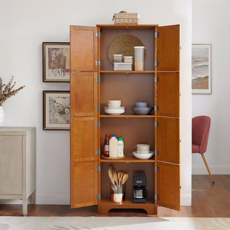 Storage Cabinet, 4", Storage Cabinet 8 Door, 72.4" Tall Tall With Doors And 4 Shelves, Natural