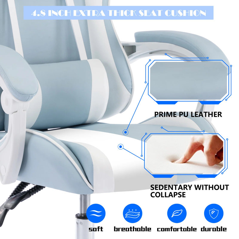 Gaming Chair, Gamer Chair Racing Style Game for Adults Teens, Ergonomic PC with Lumbar Support, 300lbs, Light Blue/White