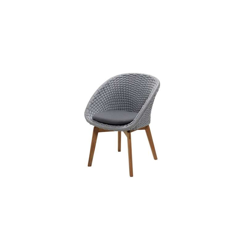 Peacock Patio Dining Armchair with Cushion, Light Gray/Teak