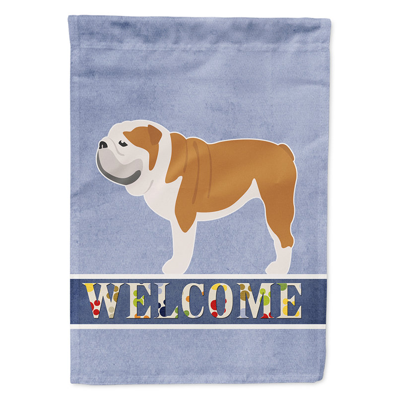 Polyester 2 côtés 40 x 28 po welcome drapeau maison, Bouledogue anglais fauve / blanc debout