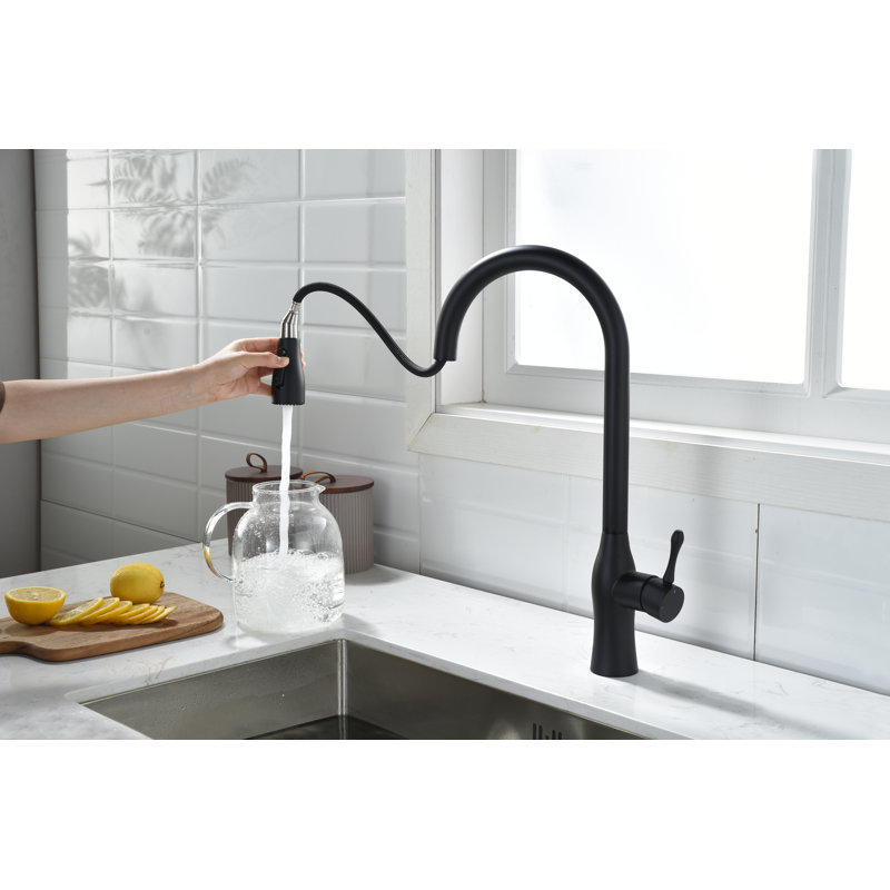 Robinet de cuisine rétractable à poignée simple, Noir mat