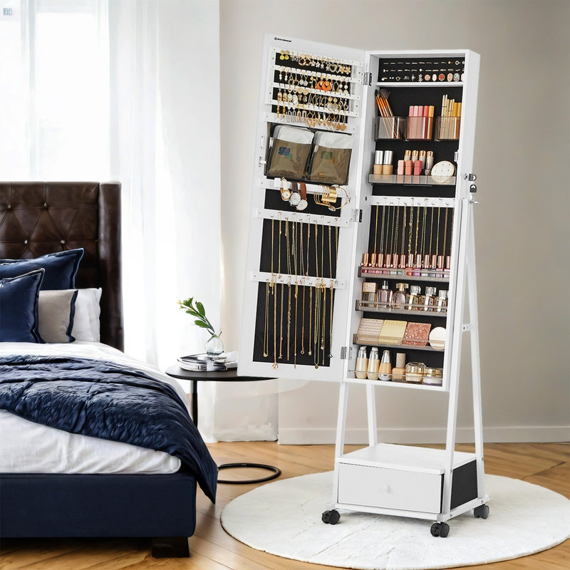 Armoire à bijoux avec miroir Enderlin, Blanc