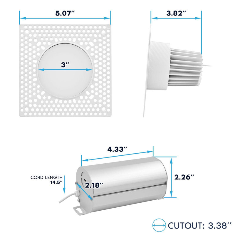 Luxrite 3 Inch Trimless Recessed LED Light with J-Box 15W, 5CCT Dimmable Spotlight, 1100LM Damp Rated, IC Rated, Plaster Ceiling Light ETL 4 Pack