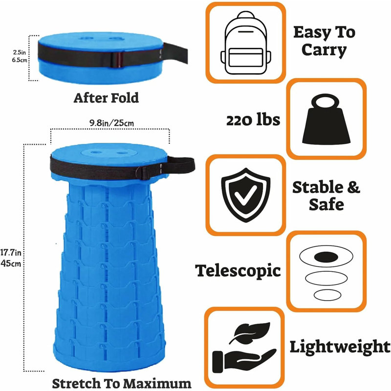 Portable Folding Stool Chair With Carry Handle Plastic Telescopic Stool , Blue