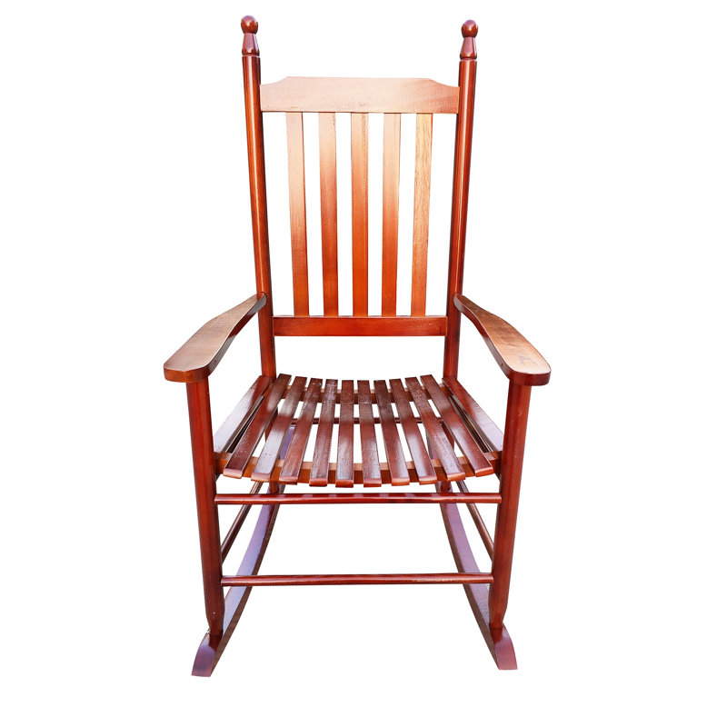 Brown Porch Chair, Solid Hardwood - 4.92 In. High Package, Stylish Rocking Chair Created Comfortable Wide Seat & Armrest Stable Slatted Back Easy Assembly Tools Supplied 250lbs Max Weight Capacity