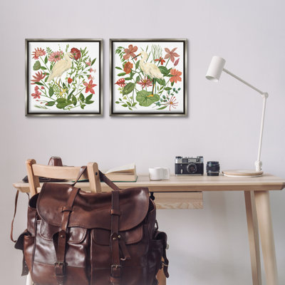 Egrets Color Pop Flowers 2 PC Framed Floater Canvas Set by Melissa Wang