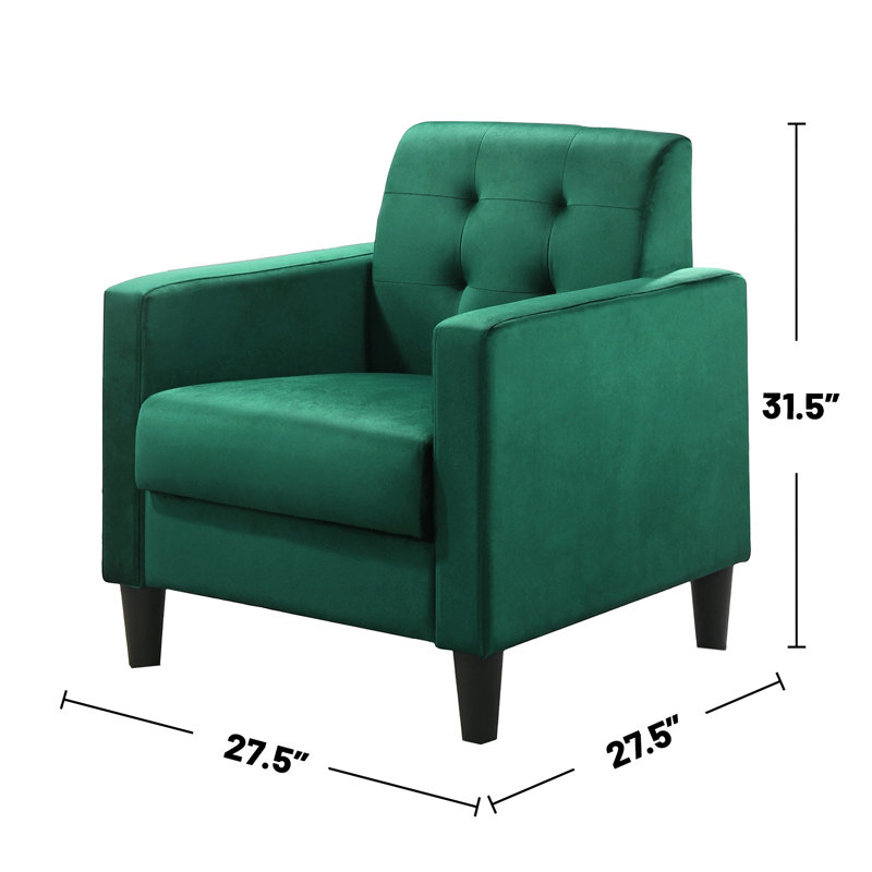 Green Velvet Tufted Accent Chair with Square Arms