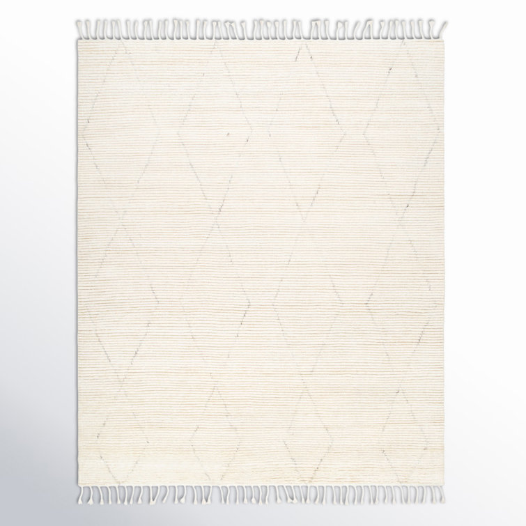Talon Geometric Hand-Knotted Wool Area Rug in Cream