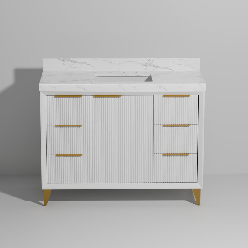 Meuble-lavabo en céramique avec dosseret 48 po Radena, Blanc
