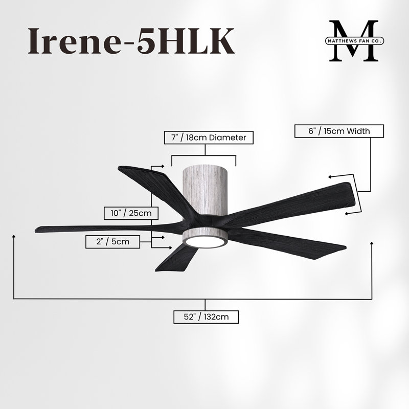 Irene Flushmount Light Kit 5 Blade LED Ceiling Fan, Barn Wood Tone, Matte Black, 52"