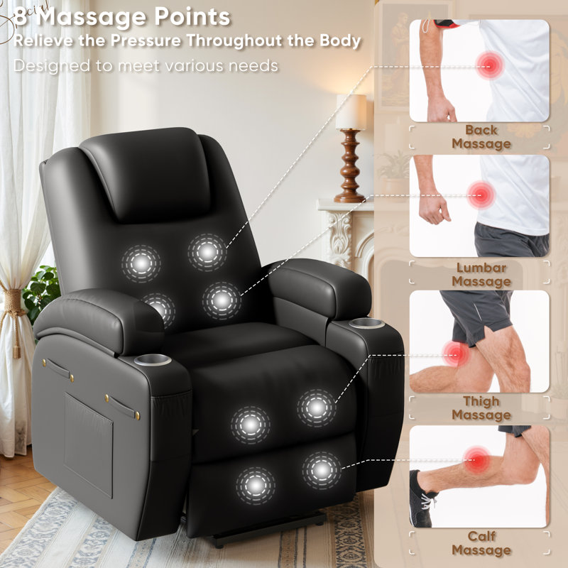 Luxury Massage Sofa Recliner Chair - 8-Point Kneading/Widened Backrest/Double Cup Rest/Elderly Assistance to Lift, 160° Flat Lying + Multi-Layer Storage, Dual-Purpose Living Room and Bedroom electrically adjustable chair