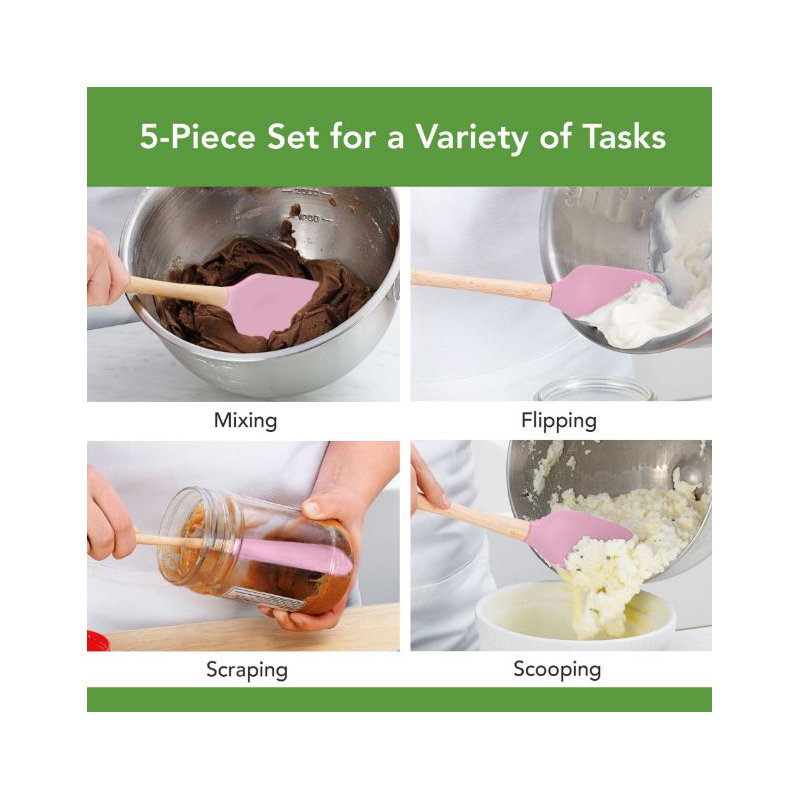 Tovolo Flex-Core Spatula Wood Handle Set S/5 Pink Sorbet