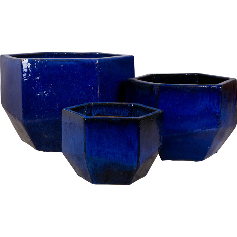 Ensemble de 3 pots à fleurs Gemini - A, B, C - Bleu tombant