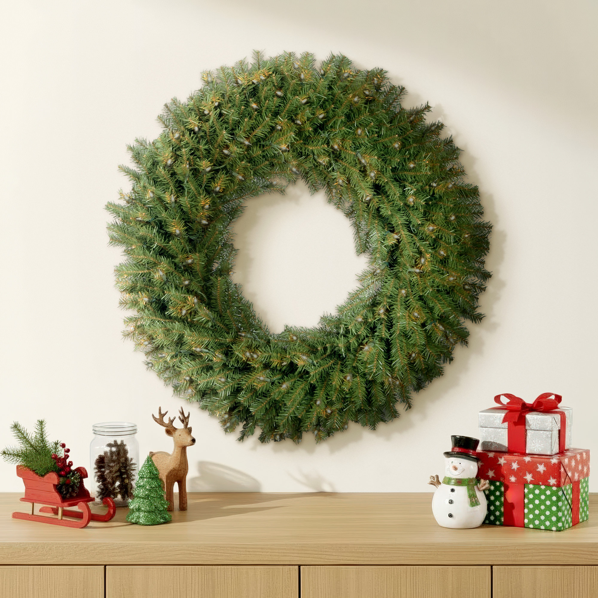  36 in. Norwood Fir Wreath with Clear Lights, Clear Lights