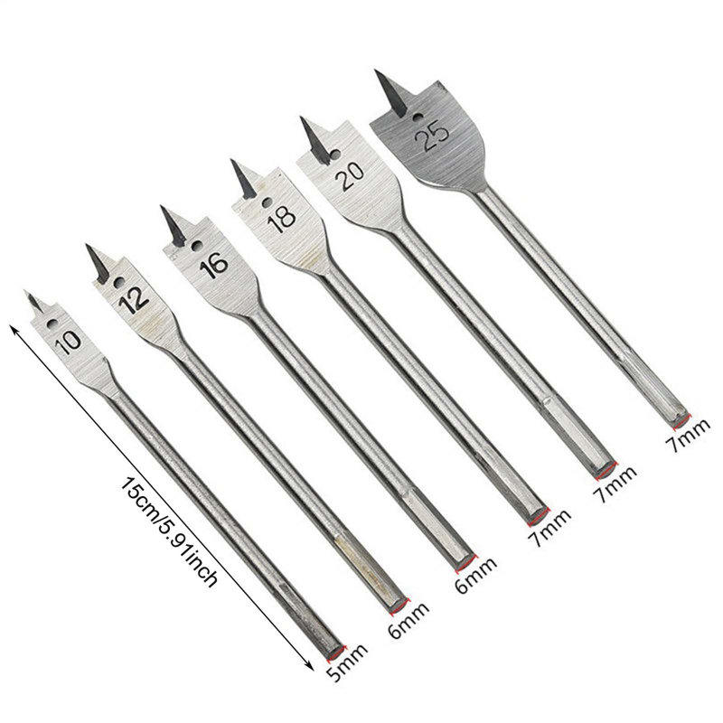 Flat Drill 6pcs/Set Tools Industrial Spade Paddle Flat Wood Carpenter Boring Drill Bit