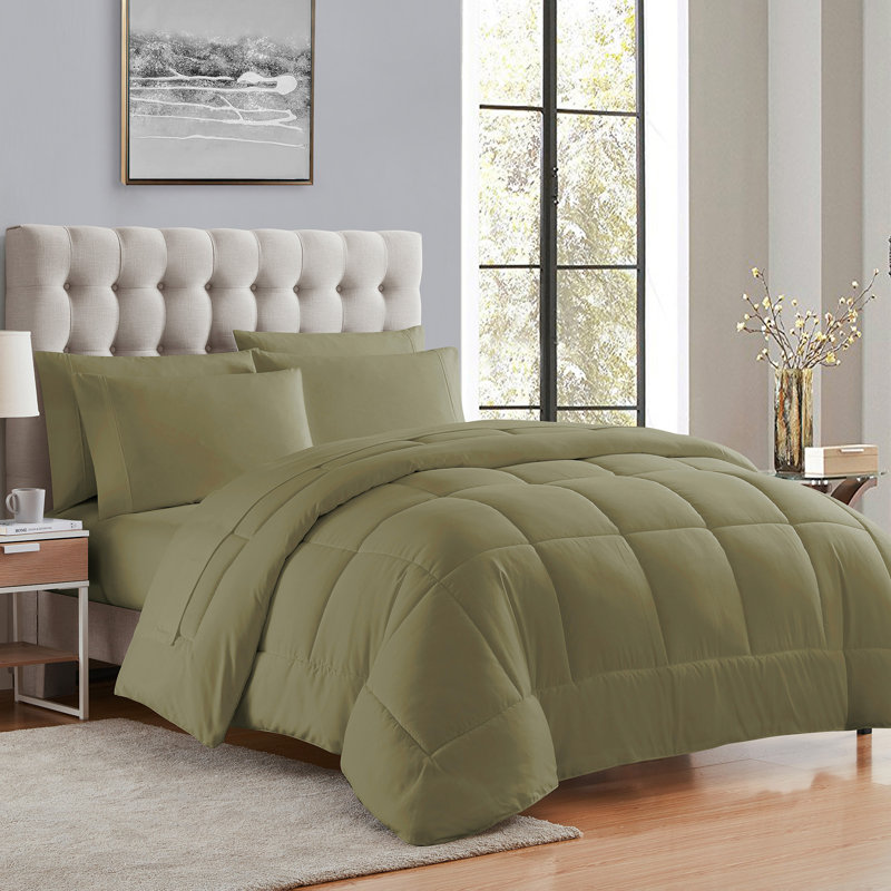 All Season Bed-in-A-Bag 5pc/7pc Solid Color Comforter & Sheet Set Ultra Soft Bedding by Sweet Home Collection, Sage