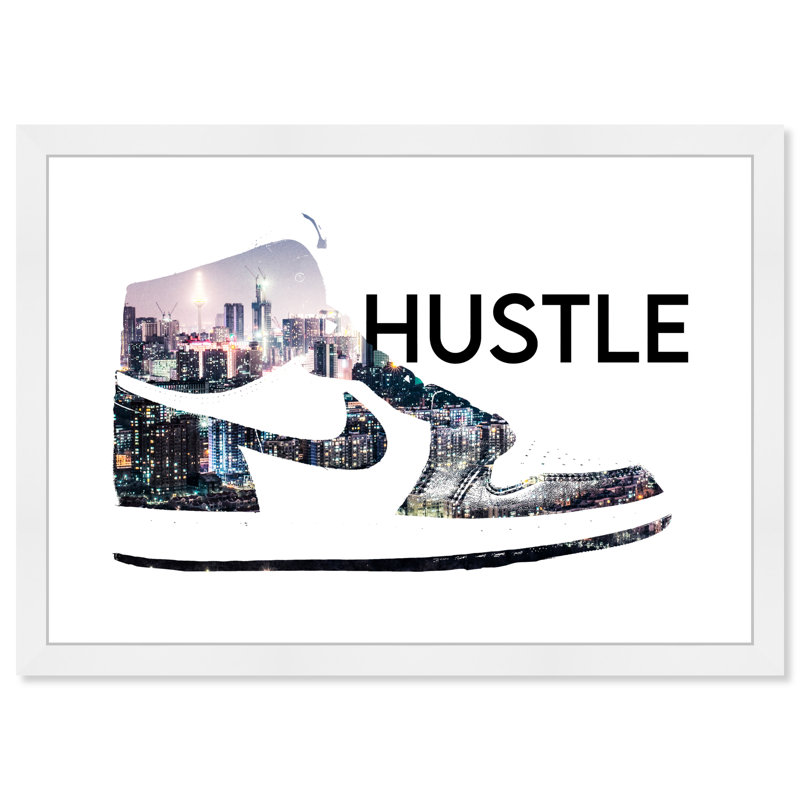 Impression d'art mural sur papier Fashion and Glam Hustle Sneaker, Cadre blanc