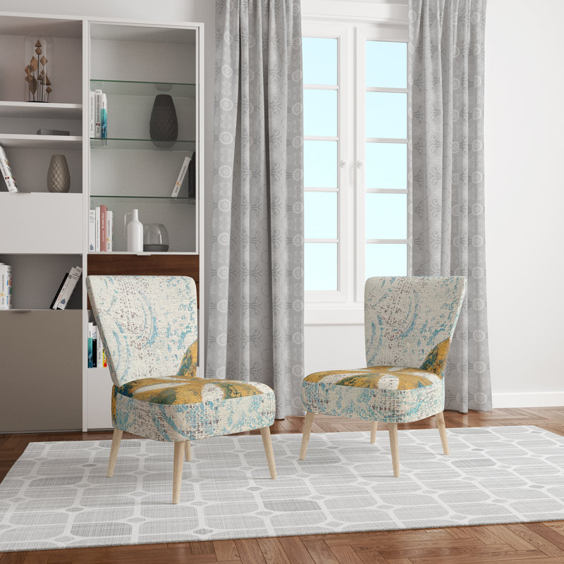 Upholstered Floral Side Chair - Modern floral Accent Chair, Abstract Blue Polyester Blend 5