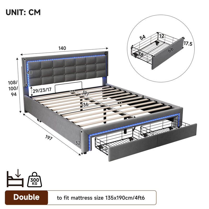 Metal Bed, Double (4'6)