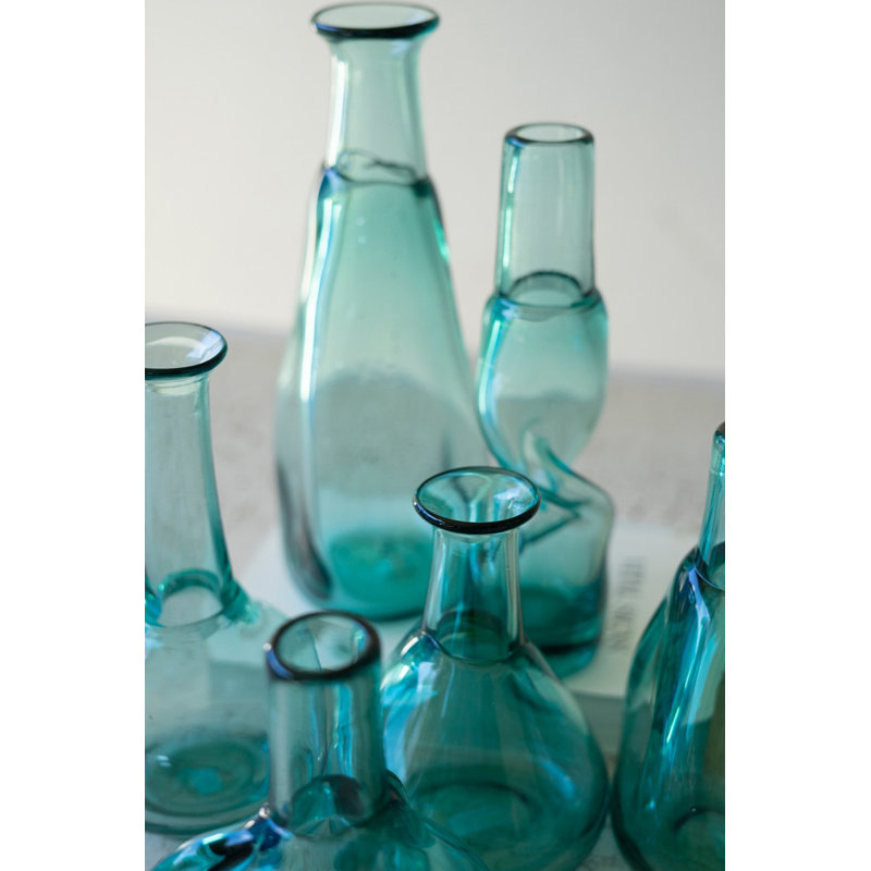  Vases en verre assortis en verre, H 9 po - Ensemble de 6 soufflés à la main transparents