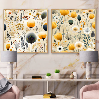Elyne - Ensemble de 2 collages carrés botaniques abstraits